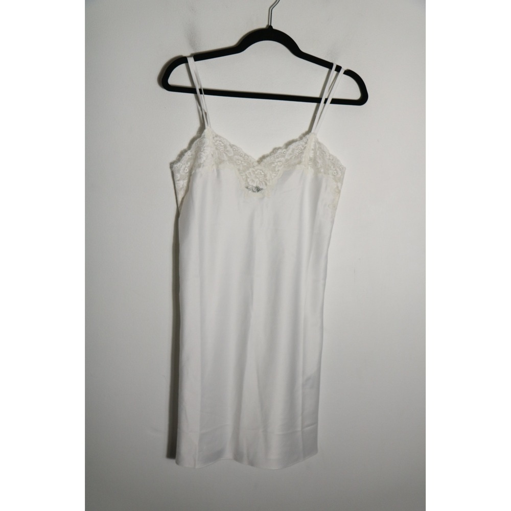 Lauren Ralph Lauren Double Strap Satin Lace Trim Chemise Slip Small White Dress